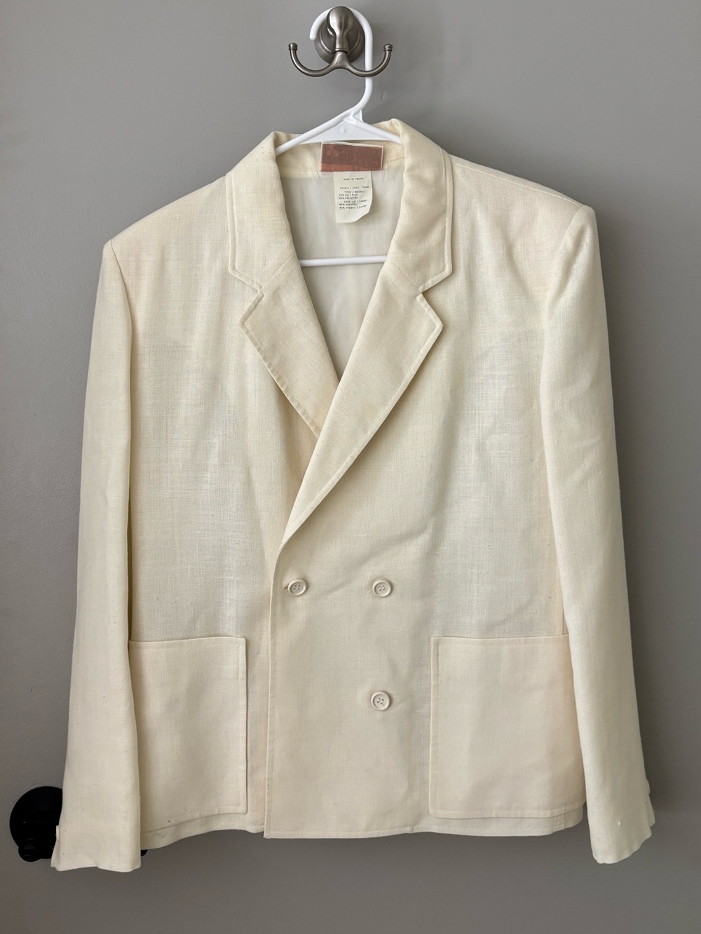 Vintage Courrèges Paris Cream Linen Blend Double Breasted Blazer
